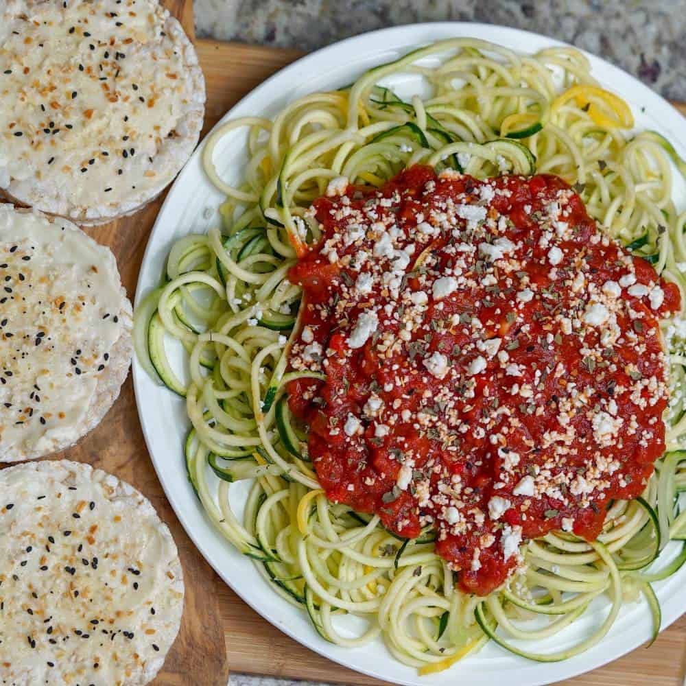 Low Cal Version Pasta and Garlic Breadsticks