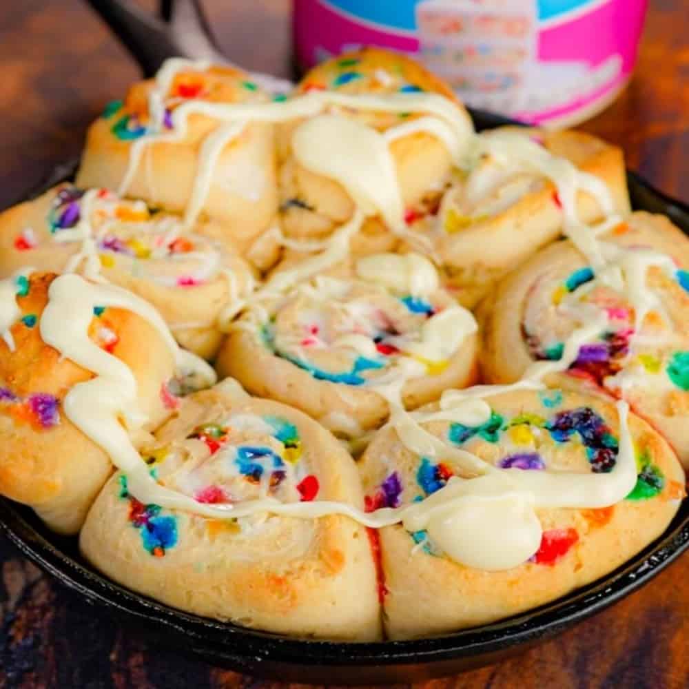 Birthday Cake Batter Protein Cinnamon Rolls