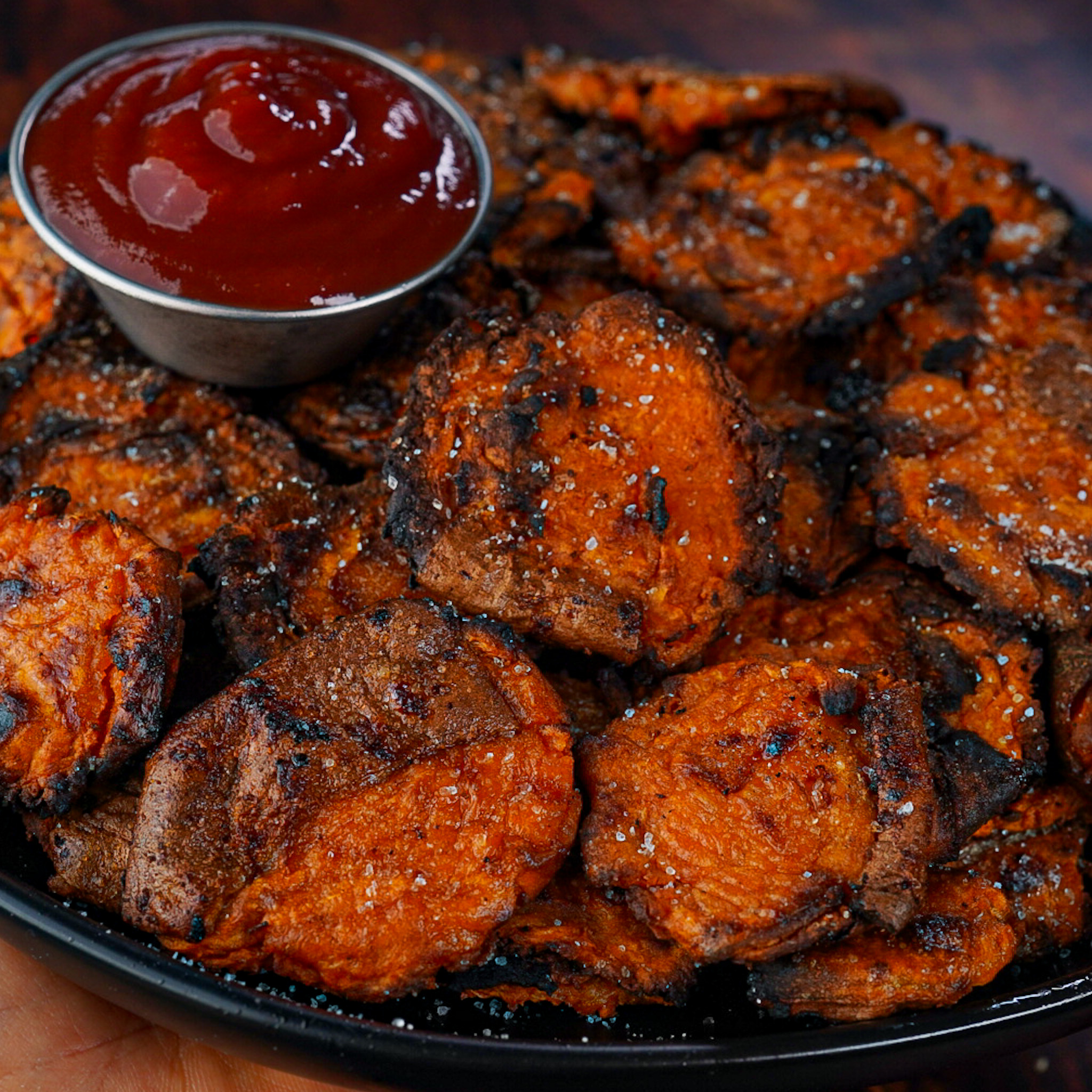 Crispy SMASH Sweet Potatoes